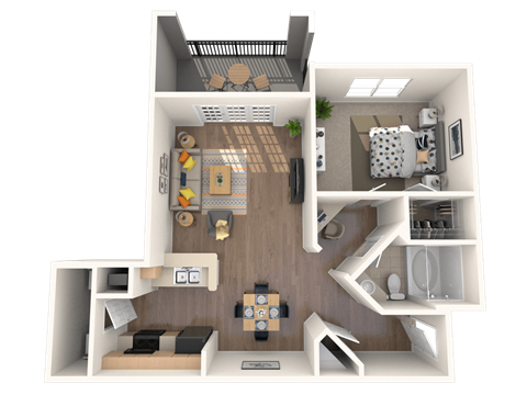 Floor plan for 1 bed, 1 bath, 849 sqft